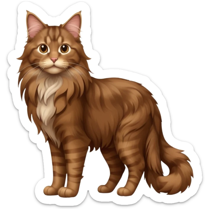 A high-resolution photo-realistic digital illustration of a brown maine coon cat, full body noble maine coon sticker