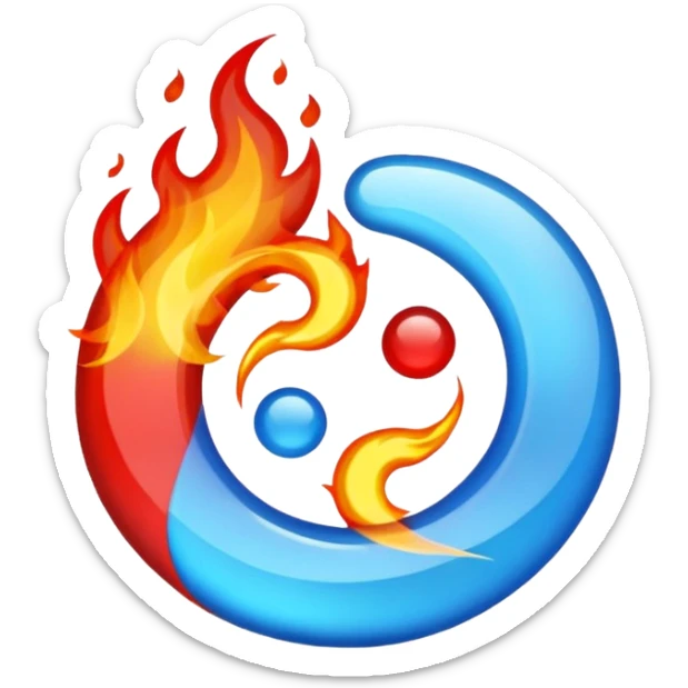 The fire and water emojis are in the form of the yin-yan symbol in front of a completely black background. sticker