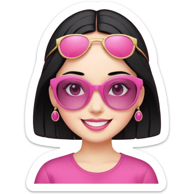 pink girl with black hair and wealth with sunglass on top; irreristable  smile sticker