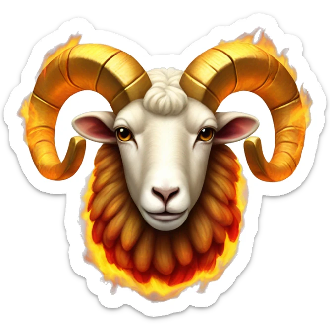 Realistic ram on fire made of burning realistic fire flames red yellow flaming wool Aries goat ram with golden horns fiery fur sticker