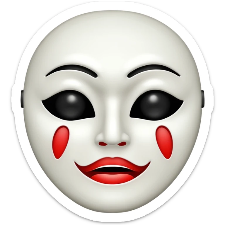 Half happy half sad face, white theater mask with hollow mouth and hollow eyes sticker