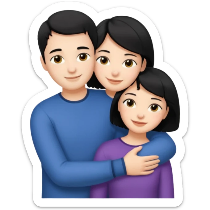 Girl with short black hair and her partner with black hair hugging sticker