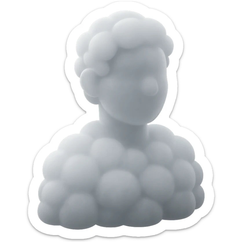 A person from the shoulders up, entirely composed of fluffy white convex clouds sticker
