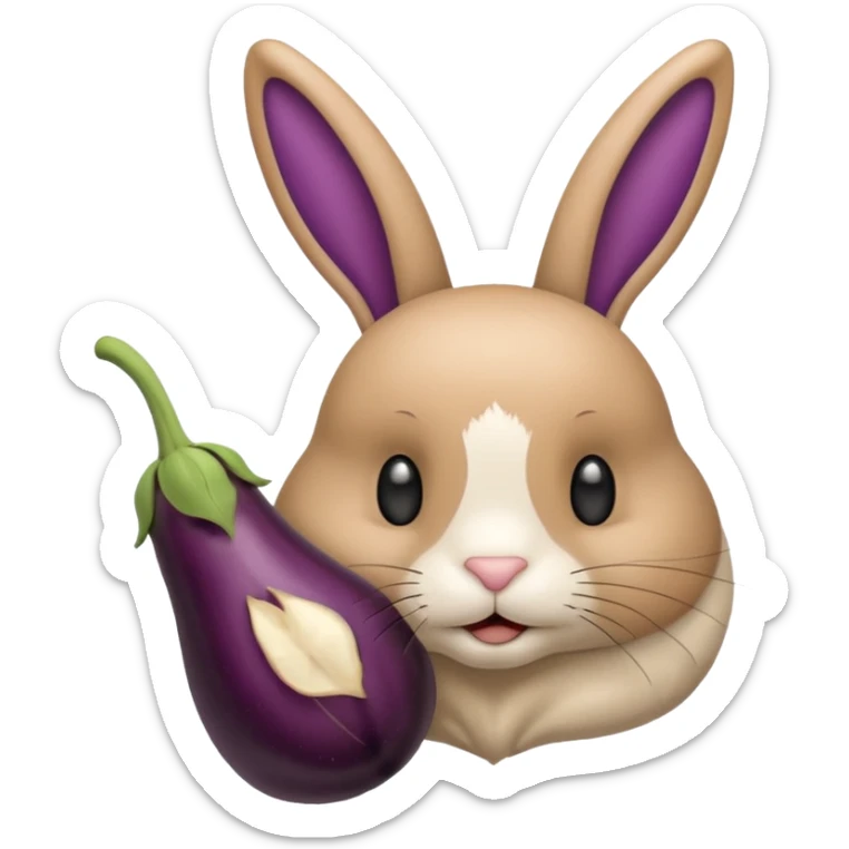 Un lapin beige qui a les oreilles qui tombent  avec une aubergine sur la tête sticker