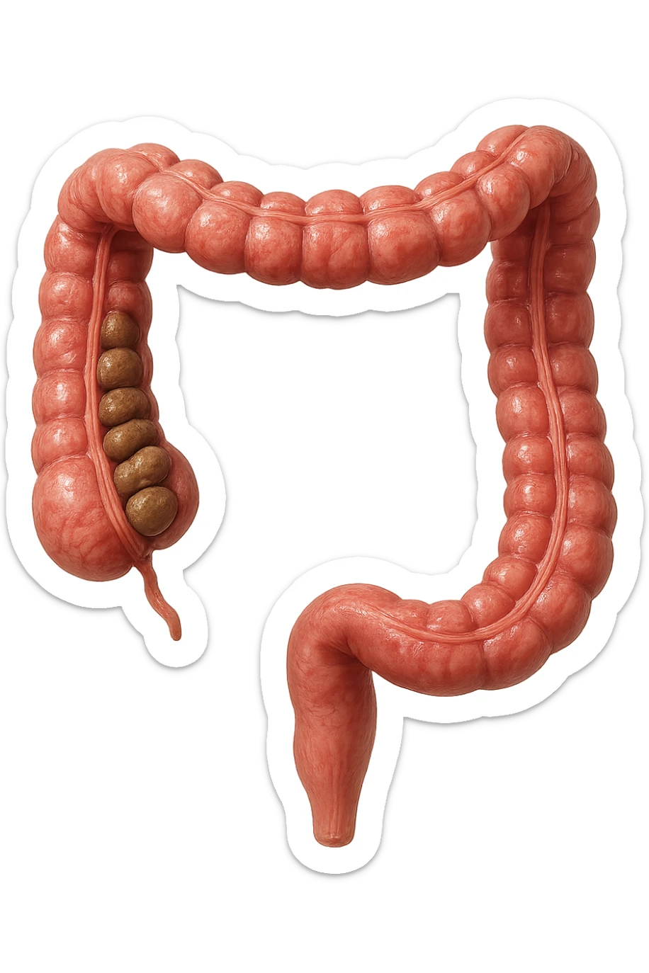 intestino umano anatomico, iperrealistico 4k, con feci a palline sticker