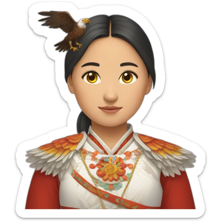 Kyrgyz girl in national costume with an eagle in her hands sticker