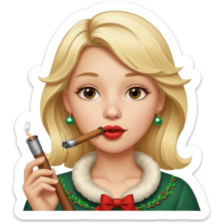 A beautiful girl with blonde hair with a festive pipe in her mouth sticker