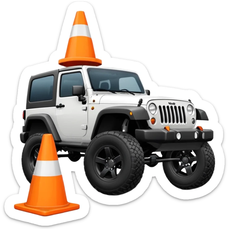 Jeep Wrangler crushing an all-white traffic cone under its tires, emoji style sticker