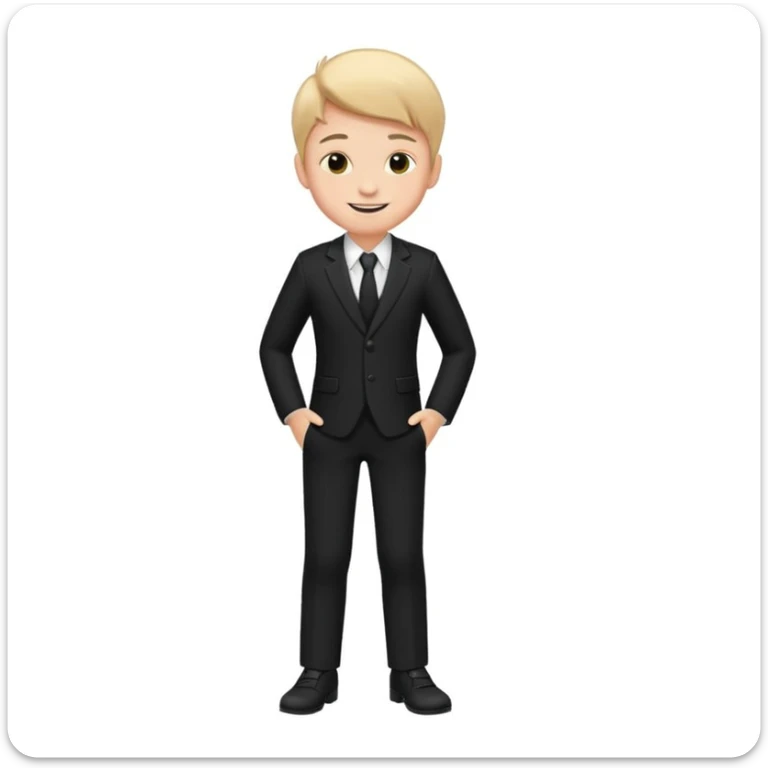 Maktab yonida kulib turgan qora kostyum shim kiygan bola rasmini chiqarib ber sticker