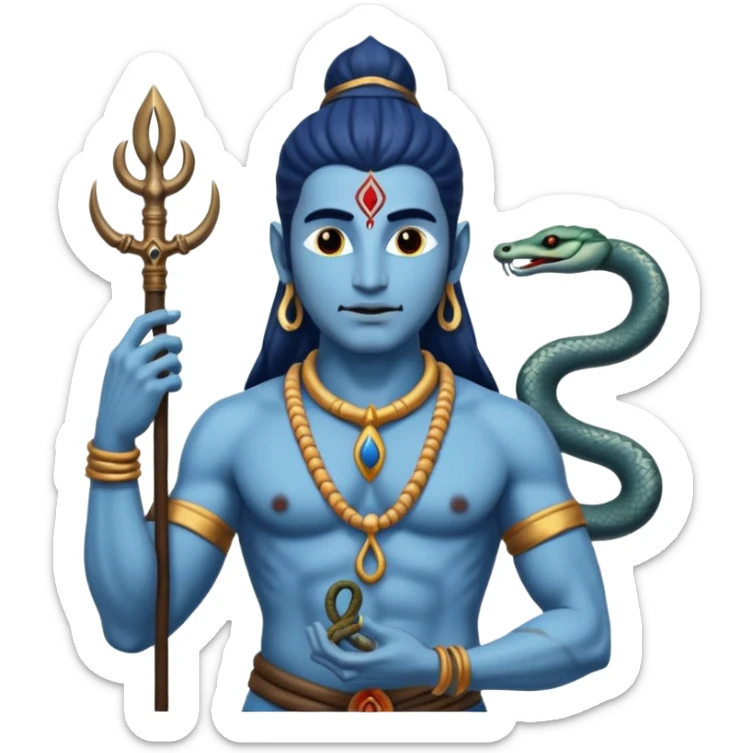 Mahadev real god  shiv not like cartoon  blue body and trishul and and had damru and nack around sanke  sticker