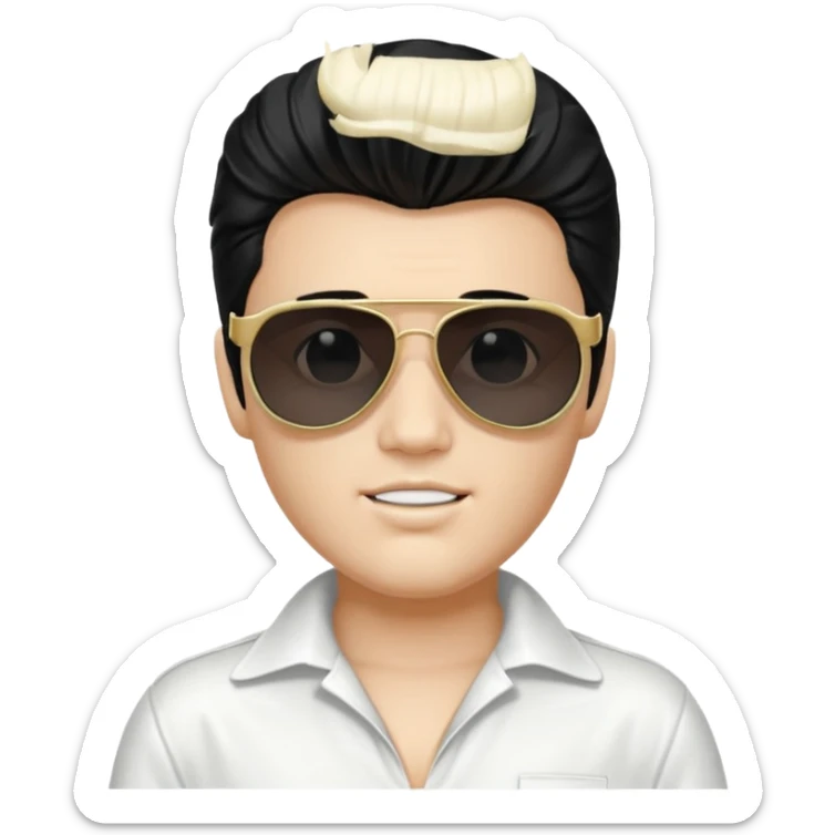 A boy with an Elvis Presley mask with sunglasses (with total black lenses)dressed as Elvis Presley (white dress) sticker