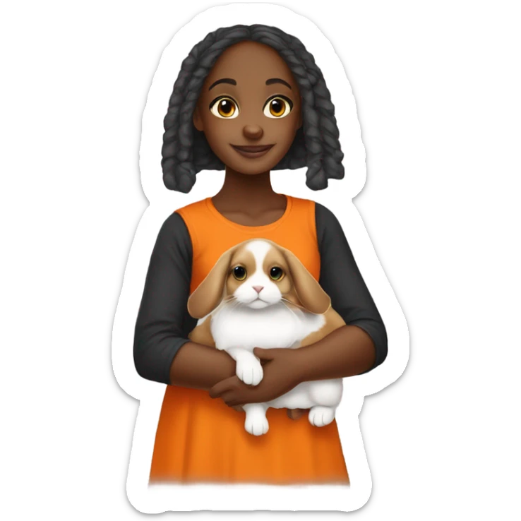 Black Muslim girl holding her cute orange holland lop sticker
