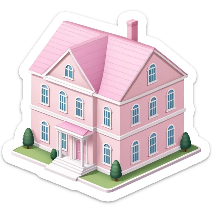 Light pink sorority house mansion, southern, isometric dollhouse-style, realistic sticker