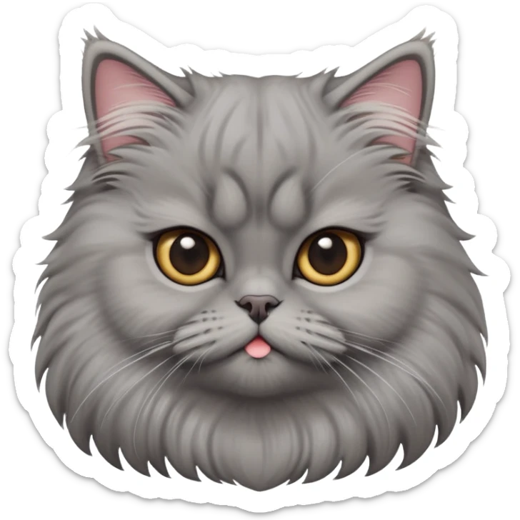 cinematic-adorable-big-eyed-fluffy-grey-persian-cat-portrait-emoji,-head-tilted-playfully-with-a-sweet-expression,-fluffy-grey-fur,-simplified-yet-irresistibly-cute-features-with-large,-expr sticker