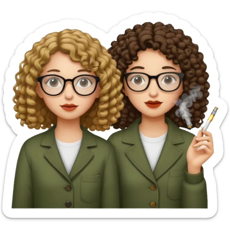 Two girls smoking weed, only one with curly hair and glasses, the other one with straight hair and no glasses, smoking weed sticker