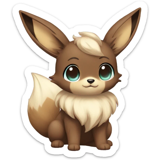 Kawaii Shiny Pastel Eevee with dark brown long emo hair covering her eyes Full Body sticker