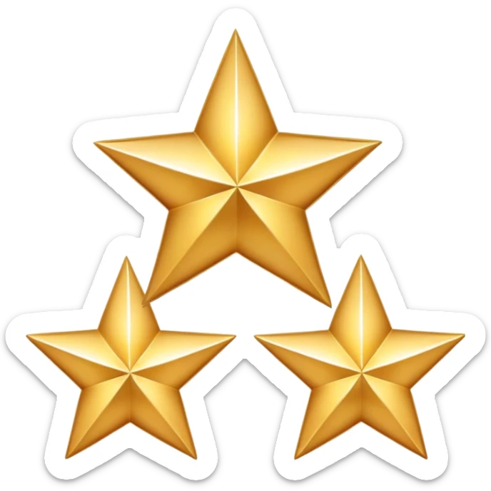 3 golden stars, one big in the center and two smaller on the sides, with a subtle gradient sticker