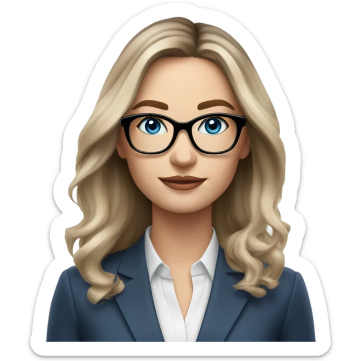 Shoulder length Balayage pale beautiful corporate woman with glasses and blue eyes sticker