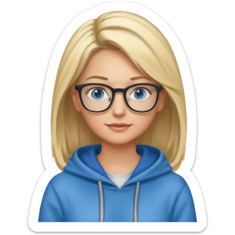 a woman, blonde highlights in hair, glasses and blue eyes. teacher, with a hoodie on and hair longer than shoulders, mid 30s  sticker
