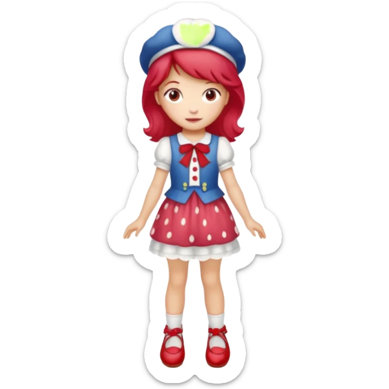 pretty and cute realistic strawberry shortcake full body with red shoes standing sticker
