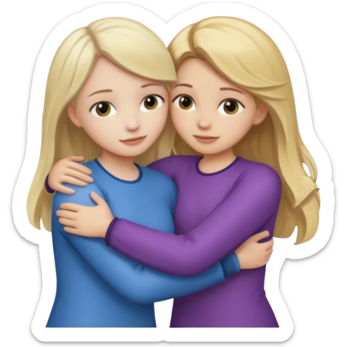 two girls who hug eachother. one has dark blonde hair and very pale skin, other has fair skin and blonde hair sticker