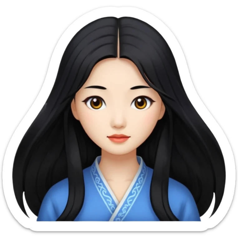 pretty Chinese woman with black eyes and long flowing black hair sticker