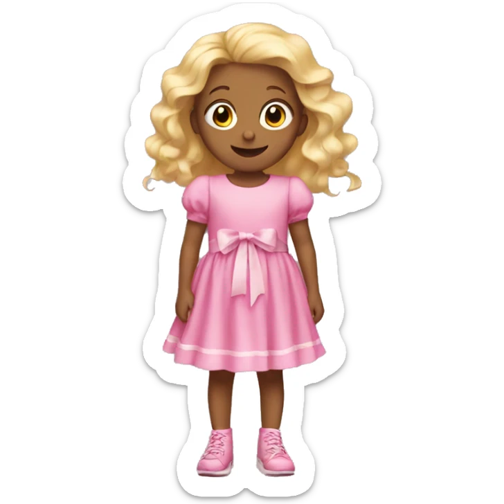 little girl with blonde hair then wears a pink dress with ribbons   sticker