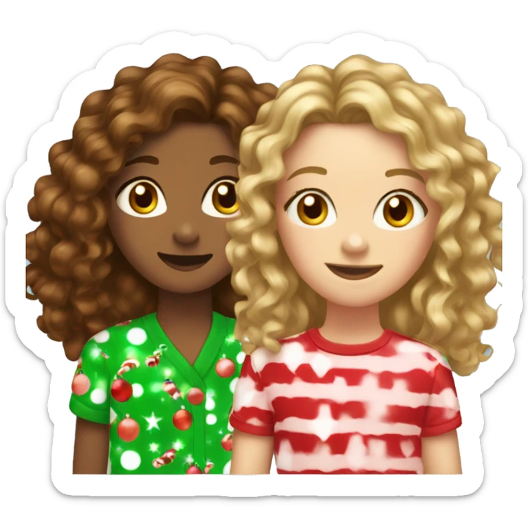 3 girls in Christmas pjs. Tallest with brown curly hair, middle with brown hair, and youngest with blonde hair. sticker