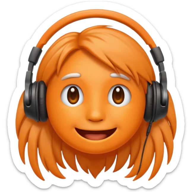 Orange happy face emoji with a couple of hair,headphones,and antennas. sticker
