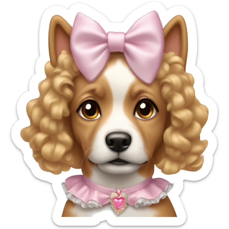 cite coquette dog wearing a bow and a frilly light pink princess costume sticker