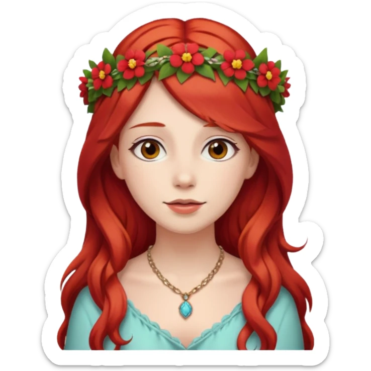 Women red long hair with Flower Crown and Necklace sticker