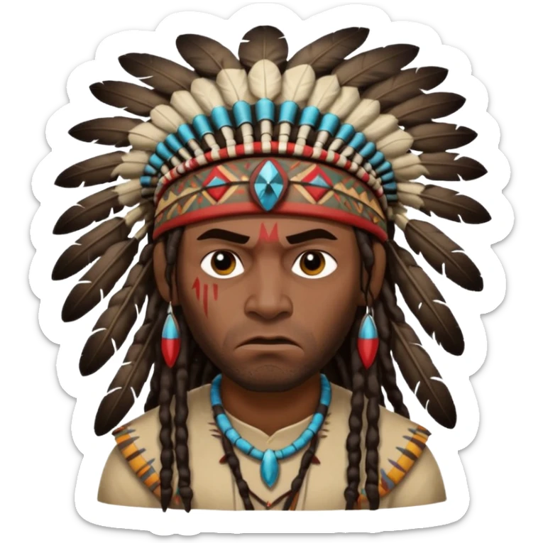 Black American man dark brown with dreads with a American Indian headdress with a mad face  sticker