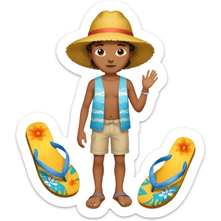 Créole réunionnais chapeau paille tong au pieds  sticker