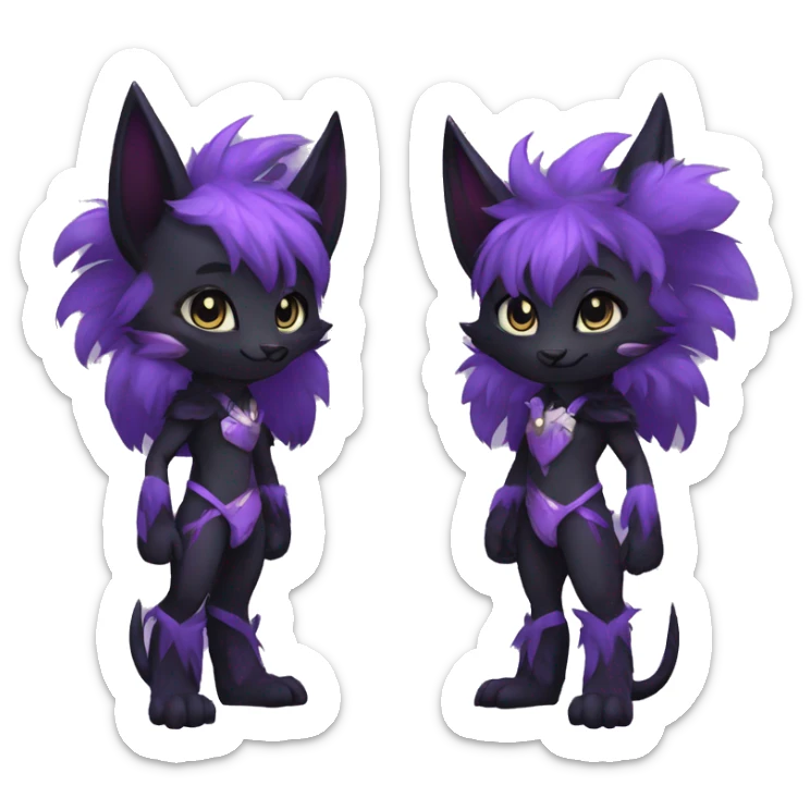 Anthro-Edgy-Cool-Black-Purple-Contrast-Colors-Fantasy-Fur-Sona-Chibi-Shiny-Fakémon-Hybrid full body sticker
