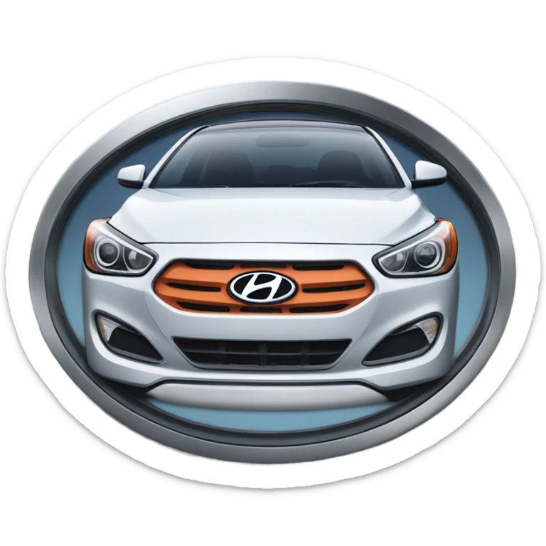 A highly detailed, photorealistic image of a Hyundai car emblem, stylized “H” enclosed in an oval shape sticker
