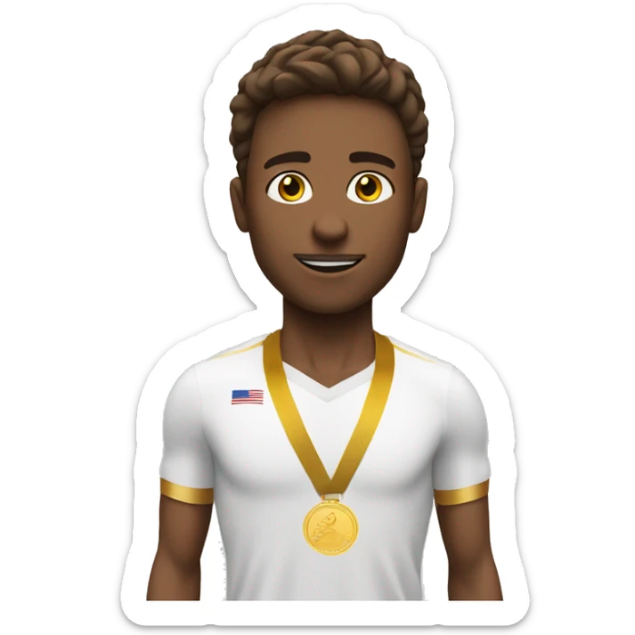 white marathon runner with brown hair and a golden medal around his neck  sticker