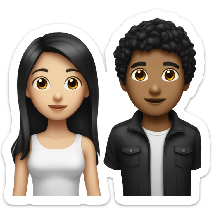 Girl with black hair and boy with black hair sticker
