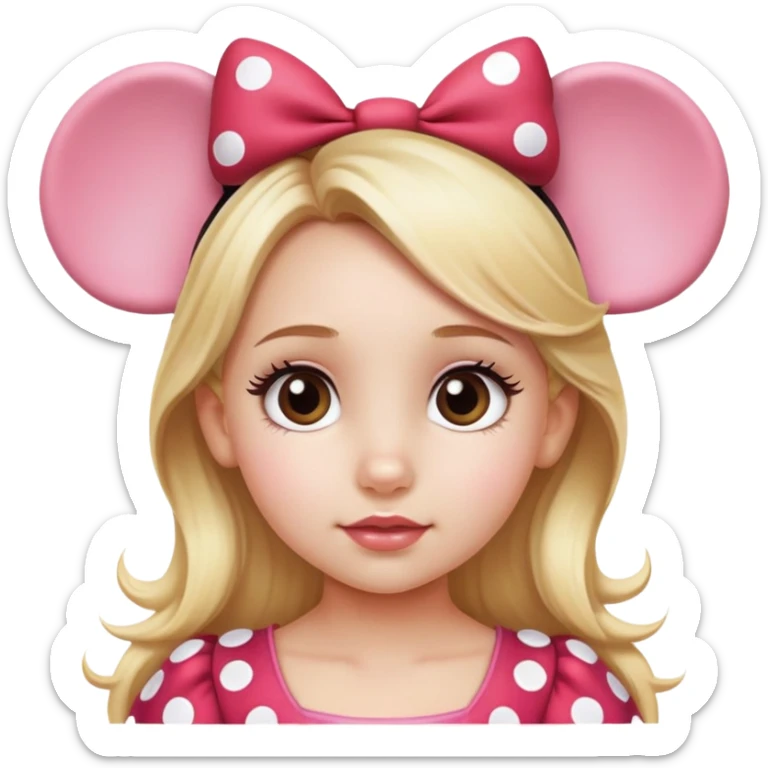 Little girl Hazel eyes blonde hair Minnie mouse ears sticker