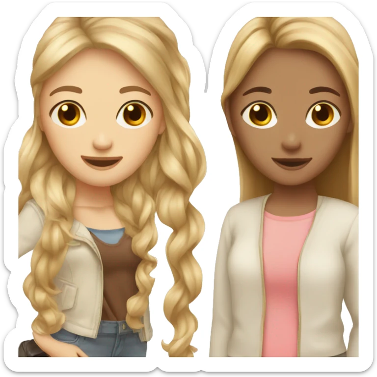 two girl best friends one with brown hair and one with blonde sticker