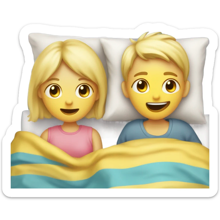 Two blonde children, one Boy, one girl, sick in beds, at home, get well soon sign with yellow heart sticker