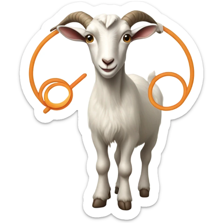 A goat with a two circles next to eachother and a stick coming out of his stomach  sticker