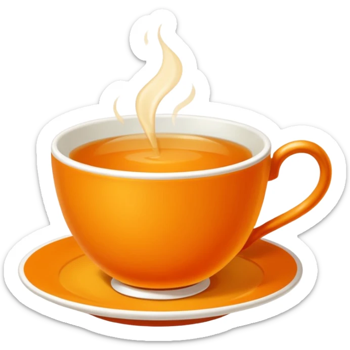 Hermès-style cup of tea, elegant, orange and gold accents, luxury, simple and cute emoji style sticker