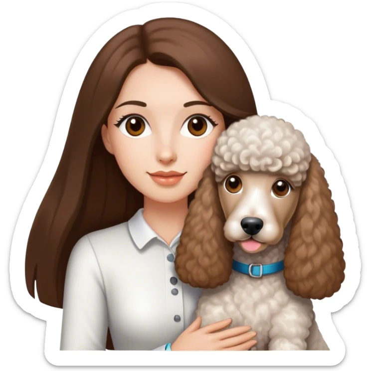 Long straight brown hair brown eyes beautiful women The white standard poodle you're holding sticker