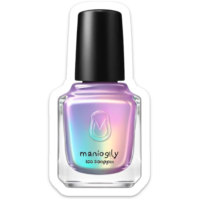 Brand name  " Maniogly " on label of iridescent pastel gel nail polish bottle sticker