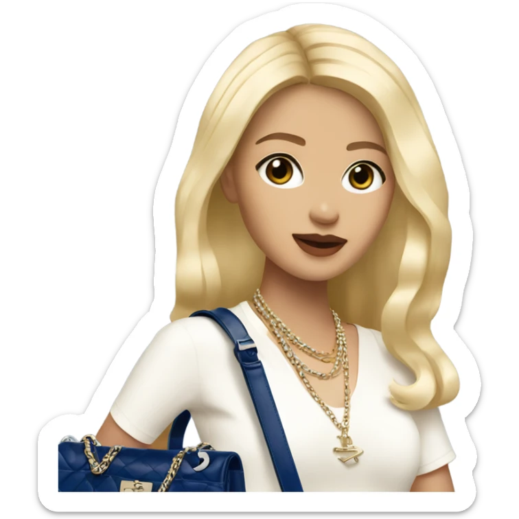Blonde Chanel blue eyes Asian Girl with Birkin bag and Chanel necklace sticker