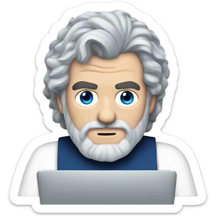 stanley kubrick grey hair long beard blue eye short hair head behind laptop sticker