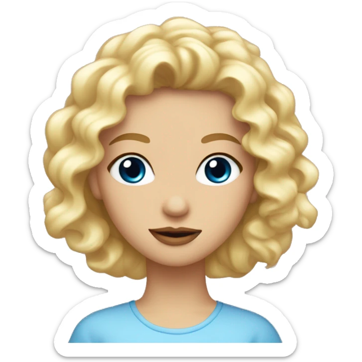 una chica blanca, rubia de rizos, ojos azules, labios rosas, pestañas bonitas sticker