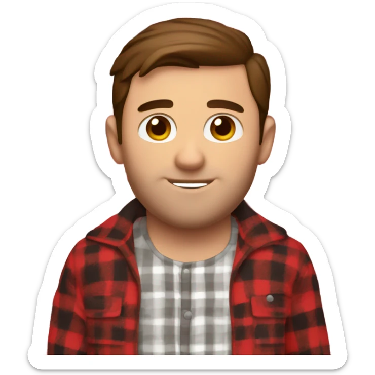 Man with brown hair and brown eyes wearing red buffalo plaid pjs sticker