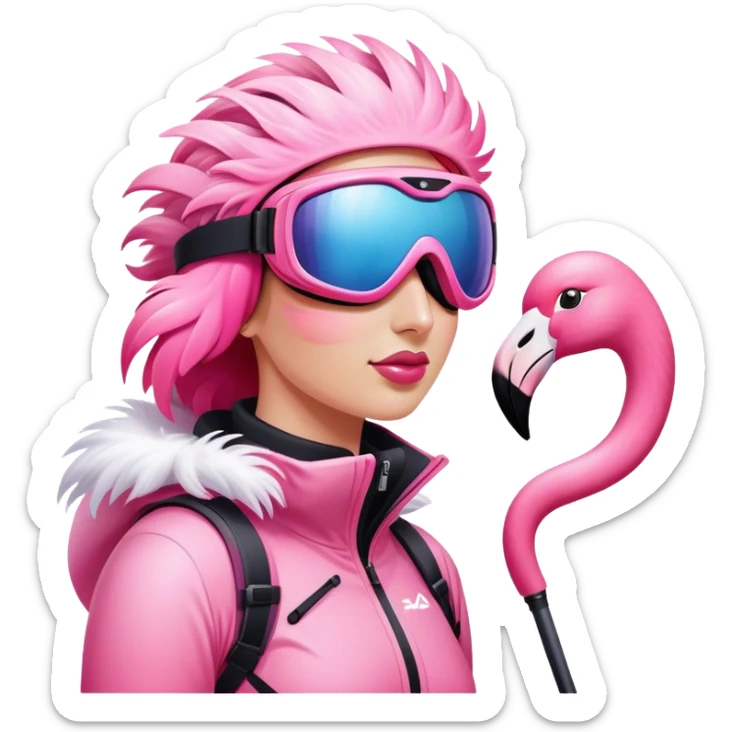 A female skiing flamingo on the slope wearing ski goggles sticker