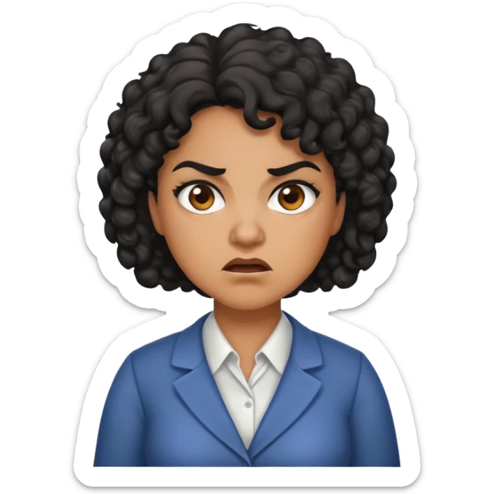 An angry female teacher with brown skin, black curly hair, and slightly chubby sticker